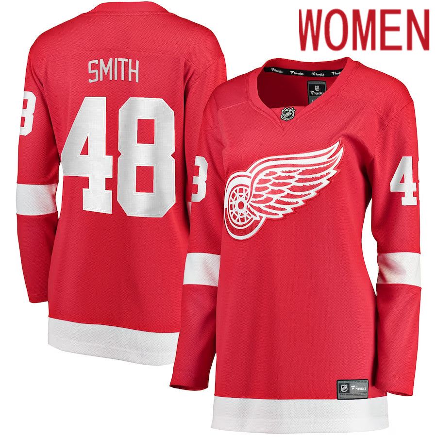 Women Detroit Red Wings #48 Givani Smith Fanatics Branded Red Home Breakaway Player NHL Jersey